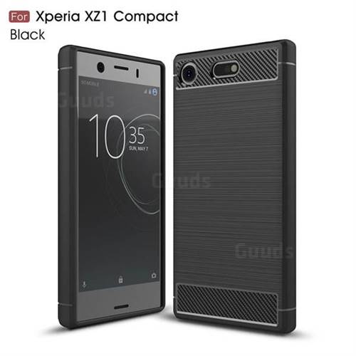 Luxury Carbon Fiber Brushed Wire Drawing Silicone TPU Back Cover for Sony Xperia XZ1 Compact (Black)