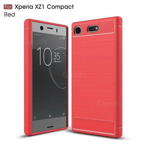 Luxury Carbon Fiber Brushed Wire Drawing Silicone TPU Back Cover for Sony Xperia XZ1 Compact (Red)