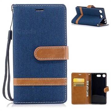 Jeans Cowboy Denim Leather Wallet Case for Sony Xperia XZ1 Compact - Dark Blue