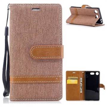 Jeans Cowboy Denim Leather Wallet Case for Sony Xperia XZ1 Compact - Brown
