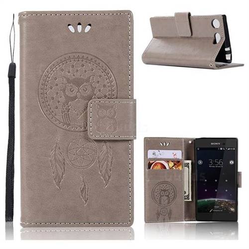 Intricate Embossing Owl Campanula Leather Wallet Case for Sony Xperia XZ1 Compact - Grey