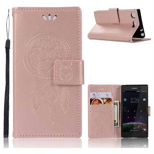 Intricate Embossing Owl Campanula Leather Wallet Case for Sony Xperia XZ1 Compact - Rose Gold