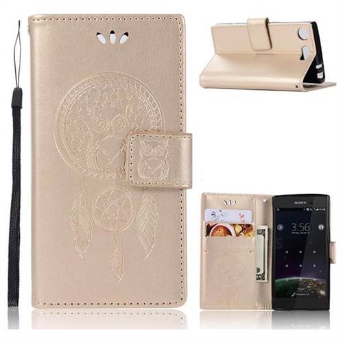Intricate Embossing Owl Campanula Leather Wallet Case for Sony Xperia XZ1 Compact - Champagne