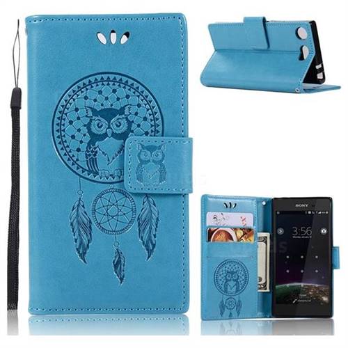 Intricate Embossing Owl Campanula Leather Wallet Case for Sony Xperia XZ1 Compact - Blue