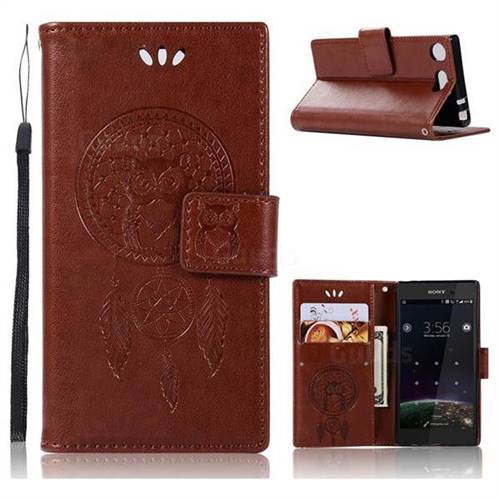 Intricate Embossing Owl Campanula Leather Wallet Case for Sony Xperia XZ1 Compact - Brown
