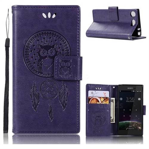 Intricate Embossing Owl Campanula Leather Wallet Case for Sony Xperia XZ1 Compact - Purple