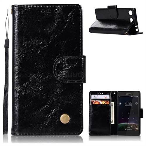 Luxury Retro Leather Wallet Case for Sony Xperia XZ1 Compact - Black