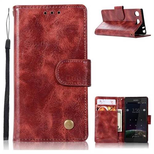 Luxury Retro Leather Wallet Case for Sony Xperia XZ1 Compact - Wine Red