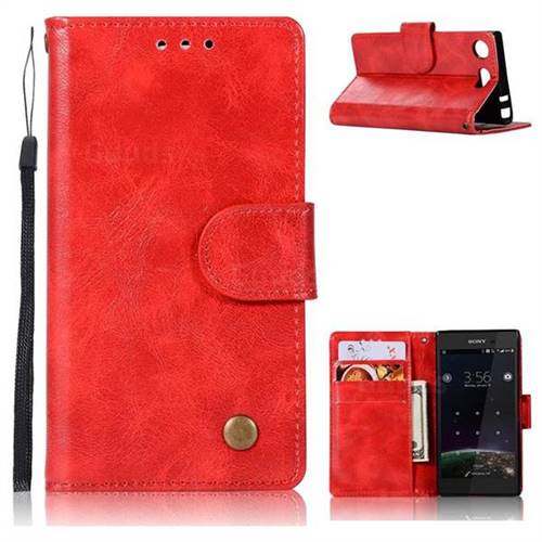 Luxury Retro Leather Wallet Case for Sony Xperia XZ1 Compact - Red