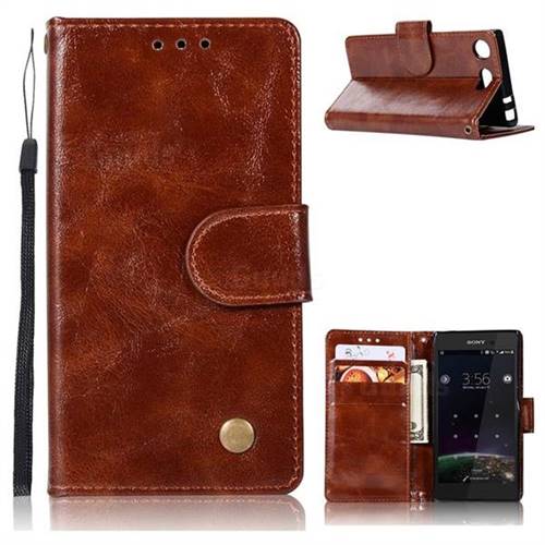 Luxury Retro Leather Wallet Case for Sony Xperia XZ1 Compact - Brown