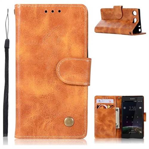 Luxury Retro Leather Wallet Case for Sony Xperia XZ1 Compact - Golden