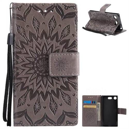 Embossing Sunflower Leather Wallet Case for Sony Xperia XZ1 Compact - Gray