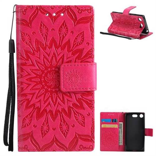 Embossing Sunflower Leather Wallet Case for Sony Xperia XZ1 Compact - Red