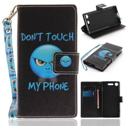 Not Touch My Phone Hand Strap Leather Wallet Case for Sony Xperia XZ1 Compact