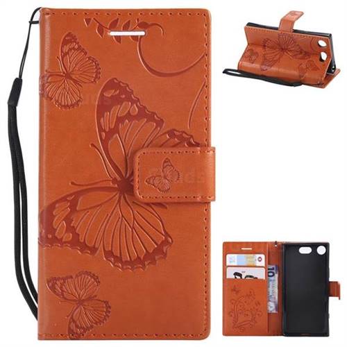 Embossing 3D Butterfly Leather Wallet Case for Sony Xperia XZ1 Compact - Orange