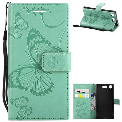 Embossing 3D Butterfly Leather Wallet Case for Sony Xperia XZ1 Compact - Green