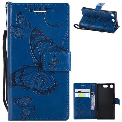 Embossing 3D Butterfly Leather Wallet Case for Sony Xperia XZ1 Compact - Blue