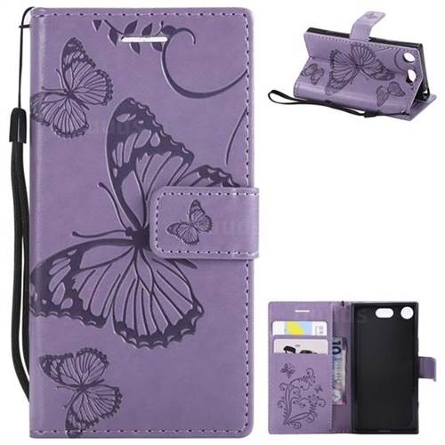 Embossing 3D Butterfly Leather Wallet Case for Sony Xperia XZ1 Compact - Purple