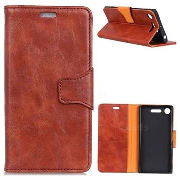 MURREN Luxury Crazy Horse PU Leather Wallet Phone Case for Sony Xperia XZ1 Compact - Brown