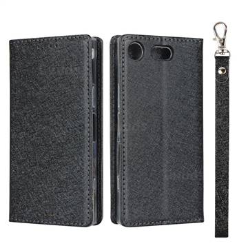 Ultra Slim Magnetic Automatic Suction Silk Lanyard Leather Flip Cover for Sony Xperia XZ1 Compact - Black