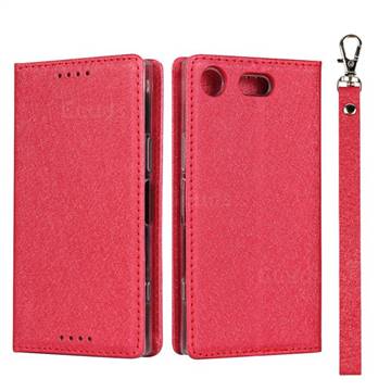 Ultra Slim Magnetic Automatic Suction Silk Lanyard Leather Flip Cover for Sony Xperia XZ1 Compact - Red