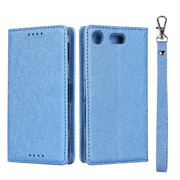 Ultra Slim Magnetic Automatic Suction Silk Lanyard Leather Flip Cover for Sony Xperia XZ1 Compact - Sky Blue