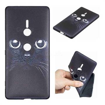 Bearded Feline 3D Embossed Relief Black TPU Cell Phone Back Cover for Sony Xperia XZ2