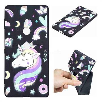 Candy Unicorn 3D Embossed Relief Black TPU Cell Phone Back Cover for Sony Xperia XZ2