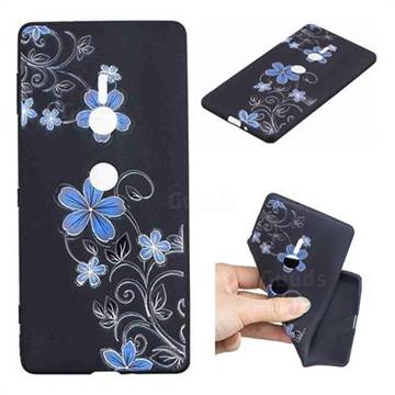 Little Blue Flowers 3D Embossed Relief Black TPU Cell Phone Back Cover for Sony Xperia XZ2