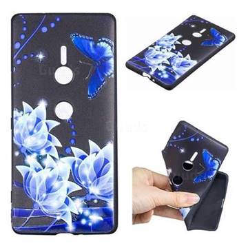 Blue Butterfly 3D Embossed Relief Black TPU Cell Phone Back Cover for Sony Xperia XZ2