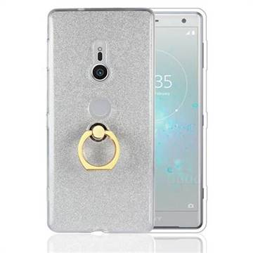 Luxury Soft TPU Glitter Back Ring Cover with 360 Rotate Finger Holder Buckle for Sony Xperia XZ2 - White