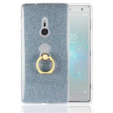 Luxury Soft TPU Glitter Back Ring Cover with 360 Rotate Finger Holder Buckle for Sony Xperia XZ2 - Blue