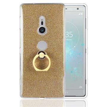 Luxury Soft TPU Glitter Back Ring Cover with 360 Rotate Finger Holder Buckle for Sony Xperia XZ2 - Golden