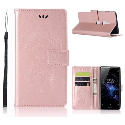 Intricate Embossing Owl Campanula Leather Wallet Case for Sony Xperia XZ2 - Rose Gold