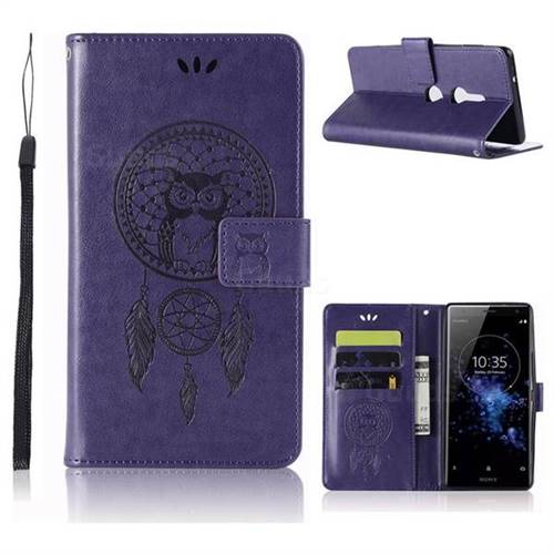 Intricate Embossing Owl Campanula Leather Wallet Case for Sony Xperia XZ2 - Purple
