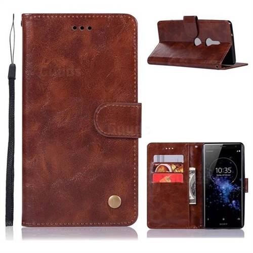 Luxury Retro Leather Wallet Case for Sony Xperia XZ2 - Brown
