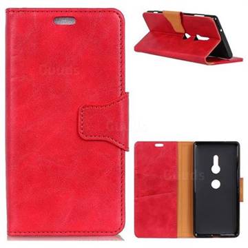 MURREN Luxury Crazy Horse PU Leather Wallet Phone Case for Sony Xperia XZ2 - Red