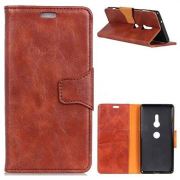 MURREN Luxury Crazy Horse PU Leather Wallet Phone Case for Sony Xperia XZ2 - Brown