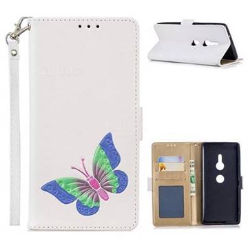 Imprint Embossing Butterfly Leather Wallet Case for Sony Xperia XZ2 - White