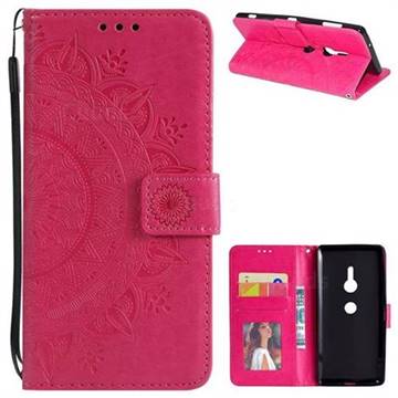 Intricate Embossing Datura Leather Wallet Case for Sony Xperia XZ2 - Rose Red