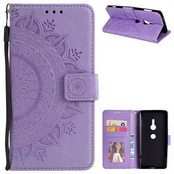 Intricate Embossing Datura Leather Wallet Case for Sony Xperia XZ2 - Purple