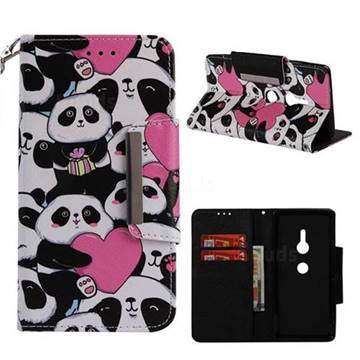 Heart Panda Big Metal Buckle PU Leather Wallet Phone Case for Sony Xperia XZ2