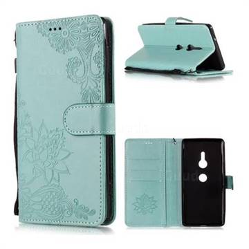 Intricate Embossing Lotus Mandala Flower Leather Wallet Case for Sony Xperia XZ2 - Green