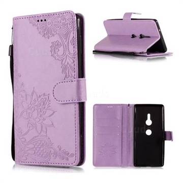Intricate Embossing Lotus Mandala Flower Leather Wallet Case for Sony Xperia XZ2 - Purple
