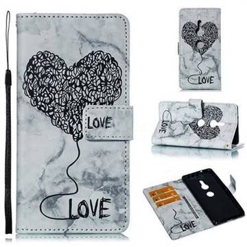Marble Heart PU Leather Wallet Phone Case for Sony Xperia XZ2 - Black