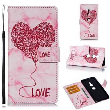 Marble Heart PU Leather Wallet Phone Case for Sony Xperia XZ2 - Red