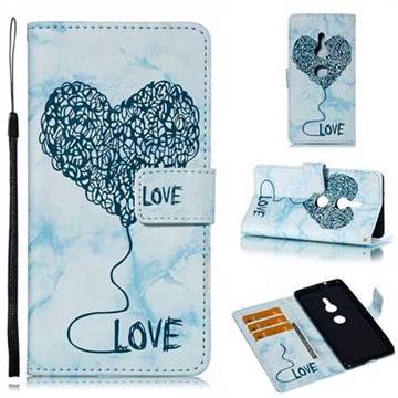 Marble Heart PU Leather Wallet Phone Case for Sony Xperia XZ2 - Blue