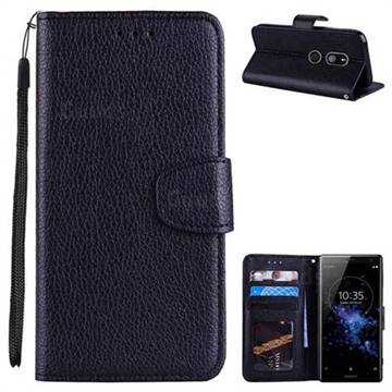 Litchi Pattern PU Leather Wallet Case for Sony Xperia XZ2 - Black