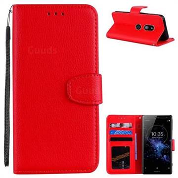 Litchi Pattern PU Leather Wallet Case for Sony Xperia XZ2 - Red