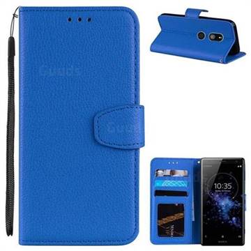 Litchi Pattern PU Leather Wallet Case for Sony Xperia XZ2 - Blue